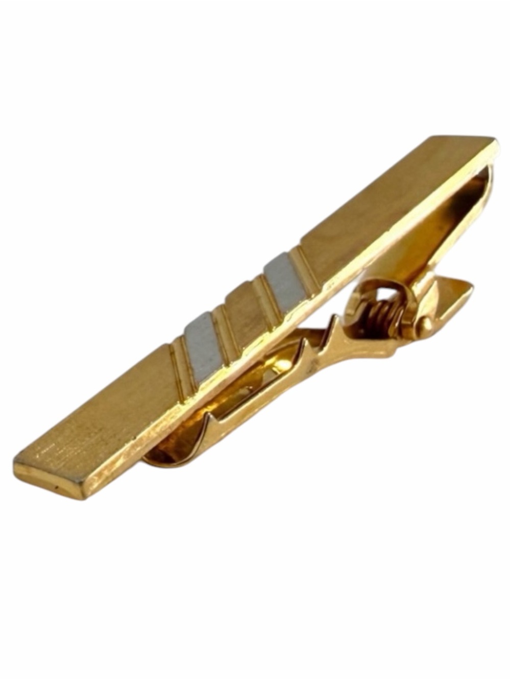Nina Ricci Vintage Two Tone Tie Clip Gold Silver Striped Signed Germany 70s